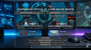 Diagram comparing optical vs laser sensor
