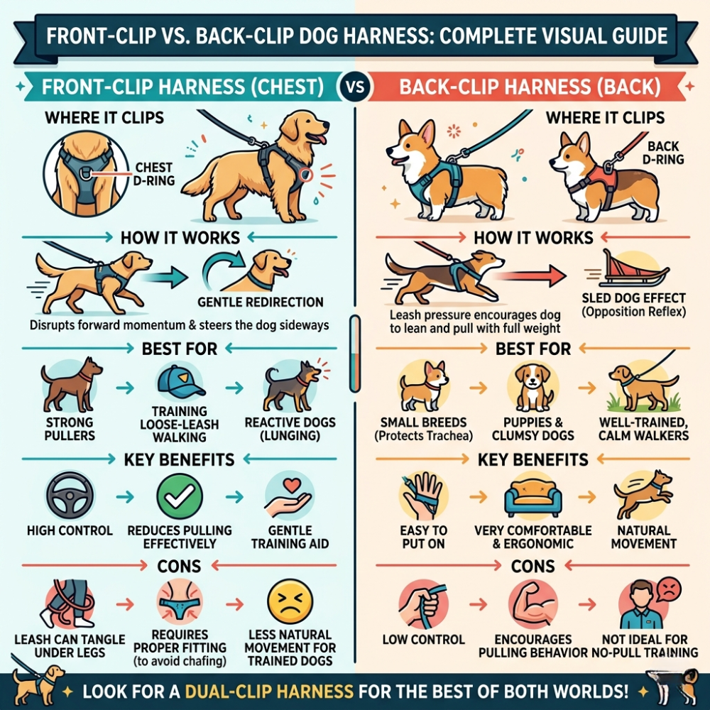 Front Clip vs Back Clip Dog Harness: Complete Guide