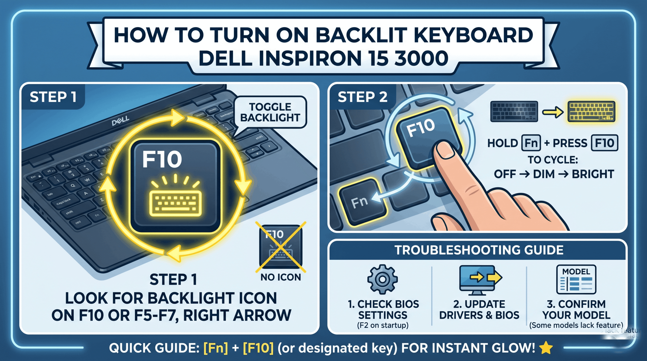 how to turn on backlit keyboard Dell Inspiron 15 3000