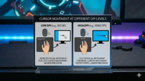 Graphic showing cursor movement at different DPI levels