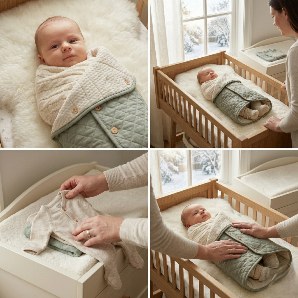 Learning how to dress a newborn in winter takes practice
