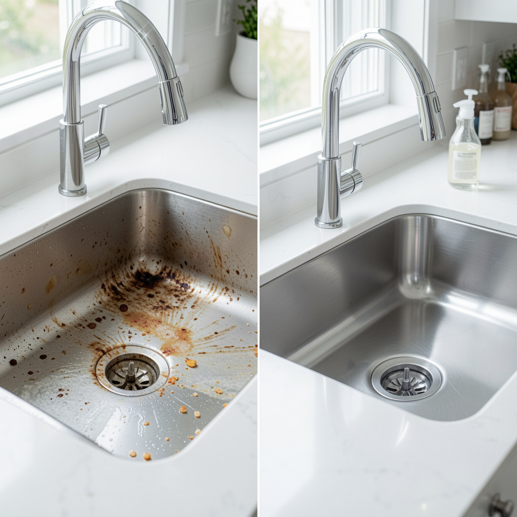 how to clean kitchen sink with vinegar before and after results