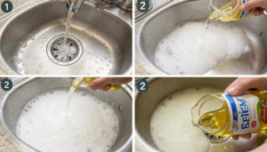 Step by step best way to clean kitchen sink drain naturally with baking soda and vinegar